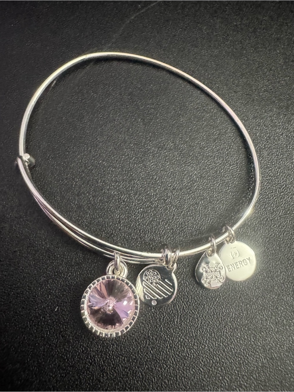 Silver Tone Expandable Charm Bracelet with Light Pink Crystal Charm